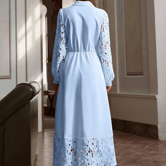 Blue Elegant Women's Lace Patchwork Formal Gown - Picture 2 of 7